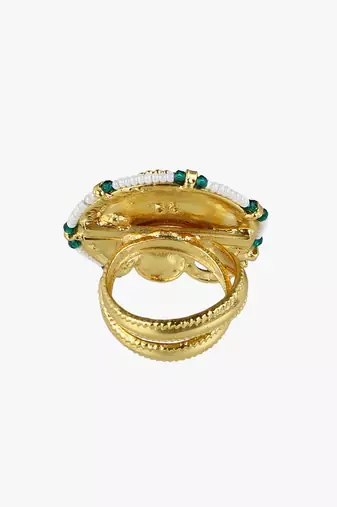 Women 24ct gold-plated stone-studded pearl-beaded handcrafted finger ring