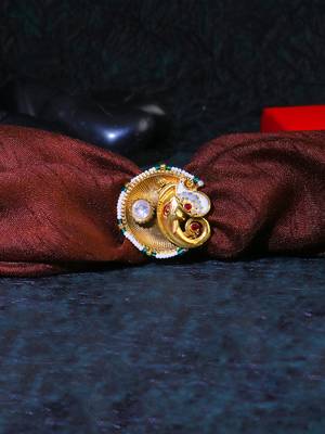 Women 24ct gold-plated stone-studded pearl-beaded handcrafted finger ring 3
