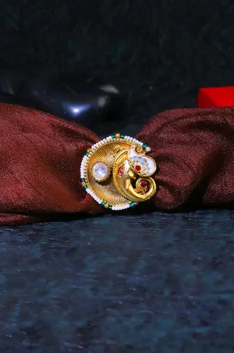 Women 24ct gold-plated stone-studded pearl-beaded handcrafted finger ring