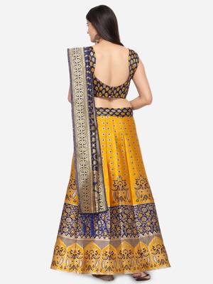 YELLOW COLOR NET WITH SEQUINS AND THREAD EMBROIDERY WORK SEMI-STITCHED LEHENGA & UNSTITCHED BLOUSE WITH DUPATTA 2