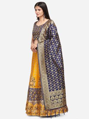 YELLOW COLOR NET WITH SEQUINS AND THREAD EMBROIDERY WORK SEMI-STITCHED LEHENGA & UNSTITCHED BLOUSE WITH DUPATTA 4