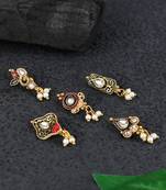 Set of 5 gold-plated stone studded clip-on nosepins