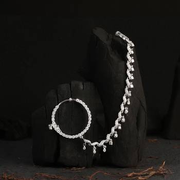 Rhodium plated american diamond nath with chain nose ring 1