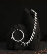 Rhodium plated american diamond nath with chain nose ring