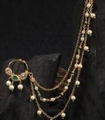 24 ct gold-plated green stone with chained nose ring