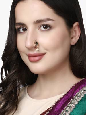 24ct gold-plated flower green stone stud nose pin 3