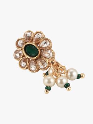 24ct gold-plated flower green stone stud nose pin 4