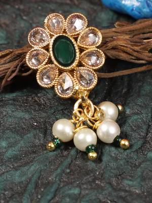 24ct gold-plated flower green stone stud nose pin 1