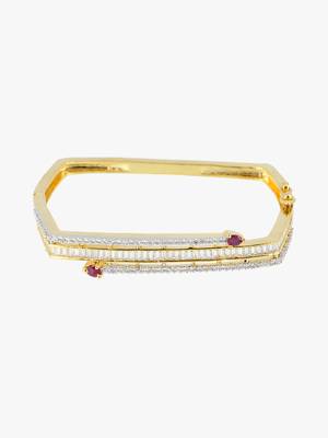 Women 24ct gold-plated pink stone studded square shapped bracelet 2