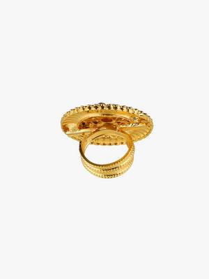 Women 24ct gold-plated stone-studded handcrafted flower finger ring 3