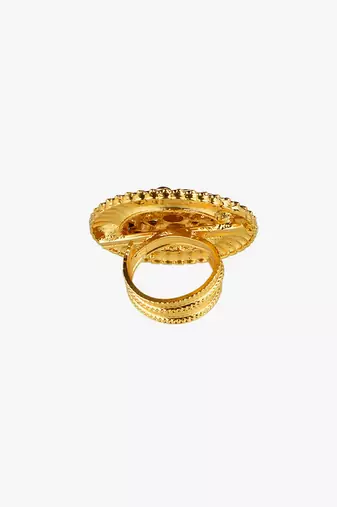 Women 24ct gold-plated stone-studded handcrafted flower finger ring