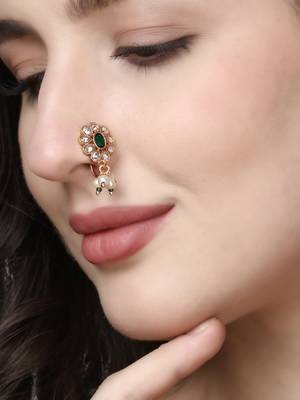 24ct gold-plated flower green stone stud nose pin 5