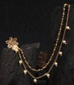 24 ct gold-plated flower with white pearls chained nose ring