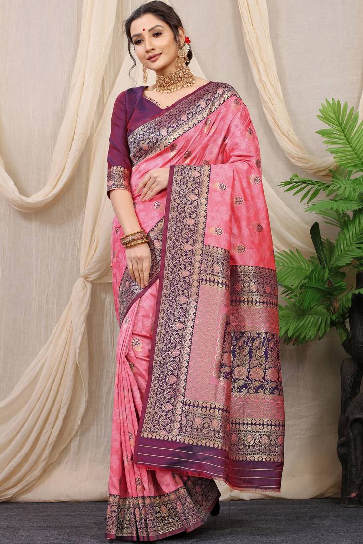 PEACH BEAUTIFUL BANRASI SILK SAREE