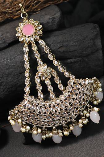 Gold-plated pink stone jhumar passa