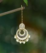 24ct gold plated black enamelled round-shapped maang tika