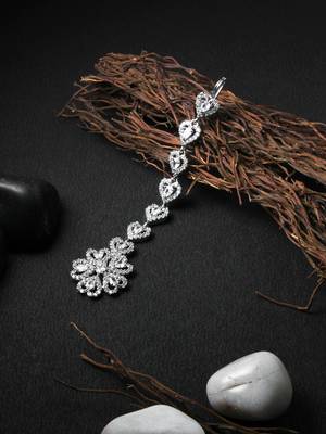 Rhodium-plated cz stone-studded handcrafted maang tika 1