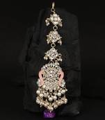 24ct gold plated pink enamelled peacock shapped maang tika