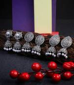 Pack of 3 silver-plated dome shaped jhumkis