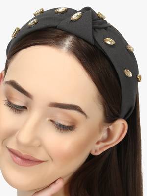 Women black and gold stone-studded embellished hairband 2