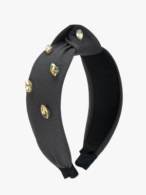 Women black and gold stone-studded embellished hairband 4