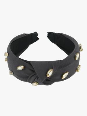 Women black and gold stone-studded embellished hairband 1