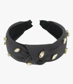 Women black and gold stone-studded embellished hairband