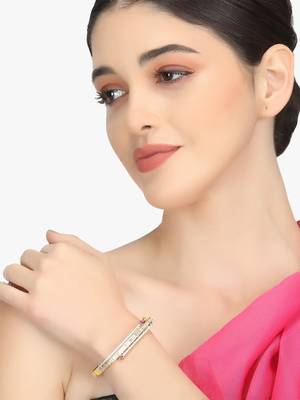 Women 24ct gold-plated pink stone studded square shapped bracelet 3