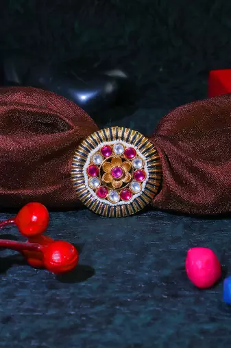 Women 24ct gold-plated stone-studded handcrafted flower finger ring