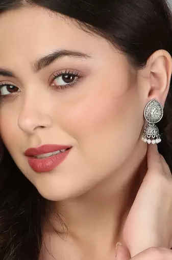 Pack of 3 silver-plated dome shaped jhumkis