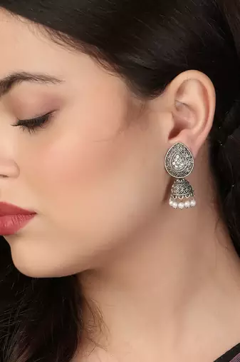 Pack of 3 silver-plated dome shaped jhumkis