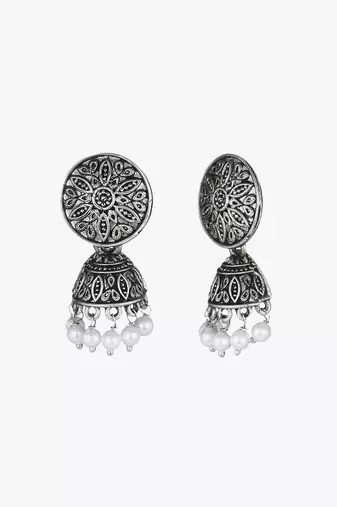 Pack of 3 silver-plated dome shaped jhumkis