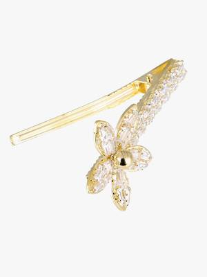 Women gold-plated flower cz embellished bobby pin 2