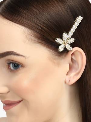 Women gold-plated flower cz embellished bobby pin 4
