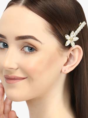 Women gold-plated flower cz embellished bobby pin 5