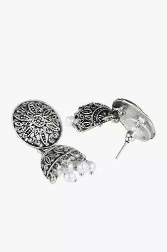 Pack of 3 silver-plated dome shaped jhumkis