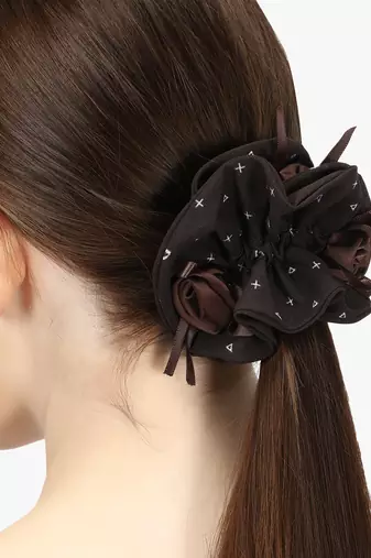 Set of 2 maroon and brown ponytail scrunchies
