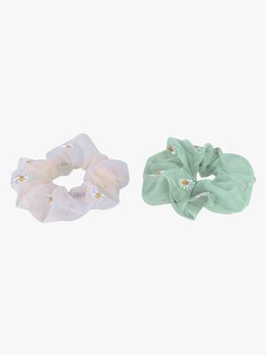 Set of 2 orange and sea green ponytail scrunchies 2