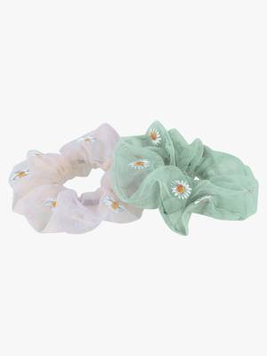 Set of 2 orange and sea green ponytail scrunchies 3