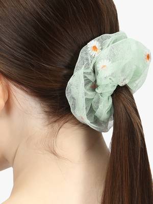 Set of 2 orange and sea green ponytail scrunchies 1