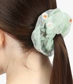 Set of 2 orange and sea green ponytail scrunchies