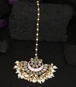 24ct gold plated pink enamelled half moon shapped maang tika