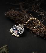 24ct gold plated blue enamelled stone-studded maang tika