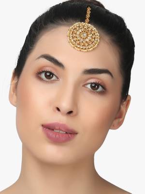 24ct gold plated kundan pearls and stone studded maang tika 2
