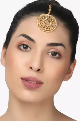 24ct gold plated kundan pearls and stone studded maang tika