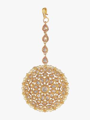 24ct gold plated kundan pearls and stone studded maang tika 3