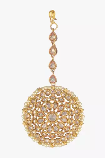 24ct gold plated kundan pearls and stone studded maang tika