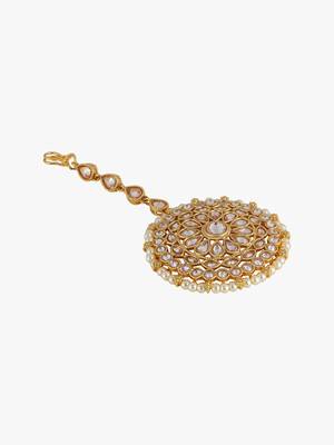 24ct gold plated kundan pearls and stone studded maang tika 4