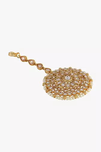 24ct gold plated kundan pearls and stone studded maang tika