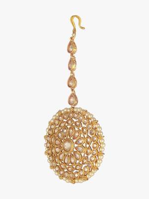 24ct gold plated kundan pearls and stone studded maang tika 5